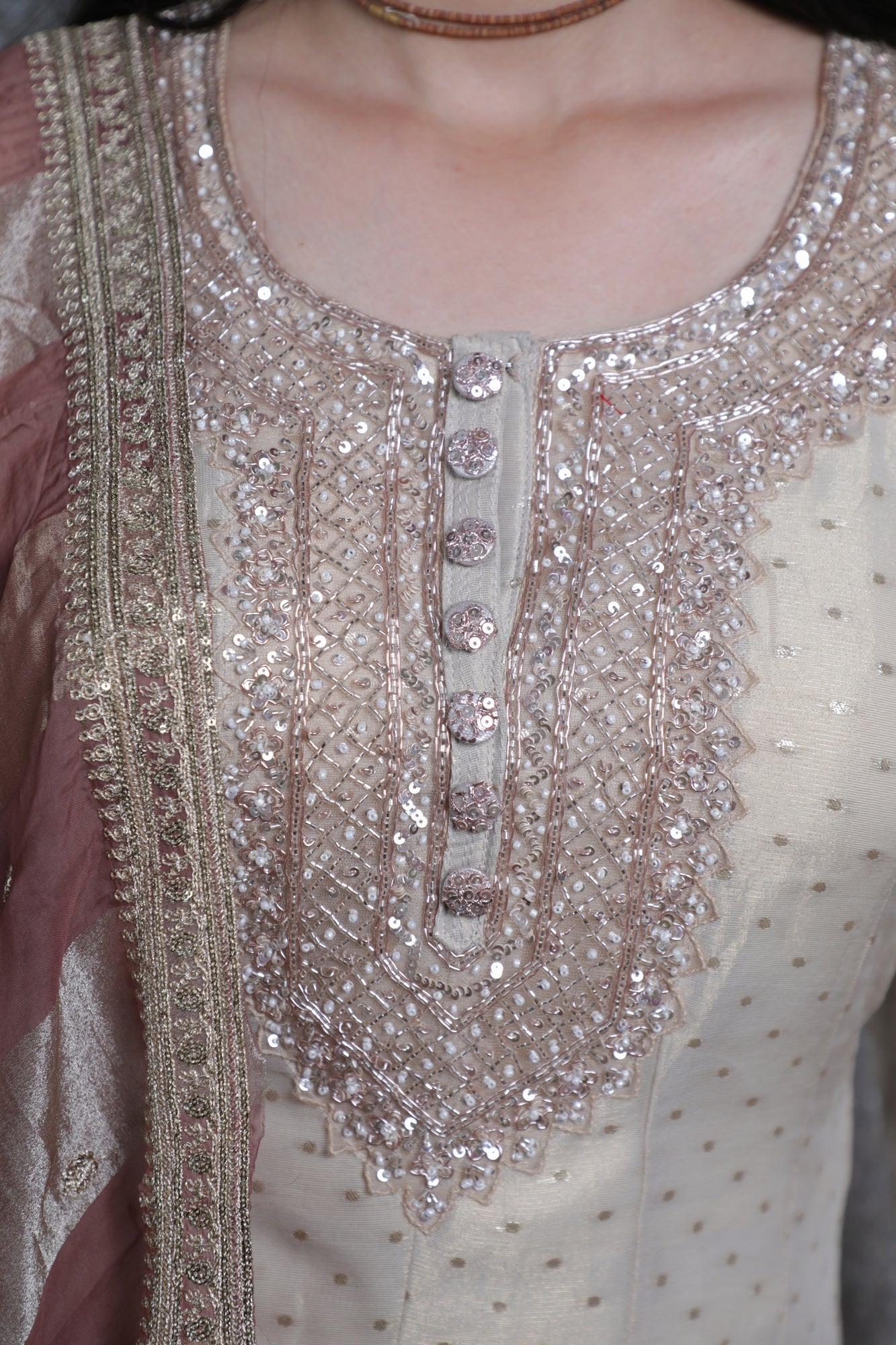 Golden Weaving Silk Handwork Short Anarkali with Sharara