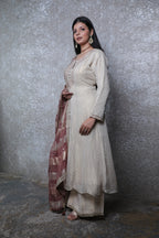 Golden Weaving Silk Handwork Short Anarkali with Sharara