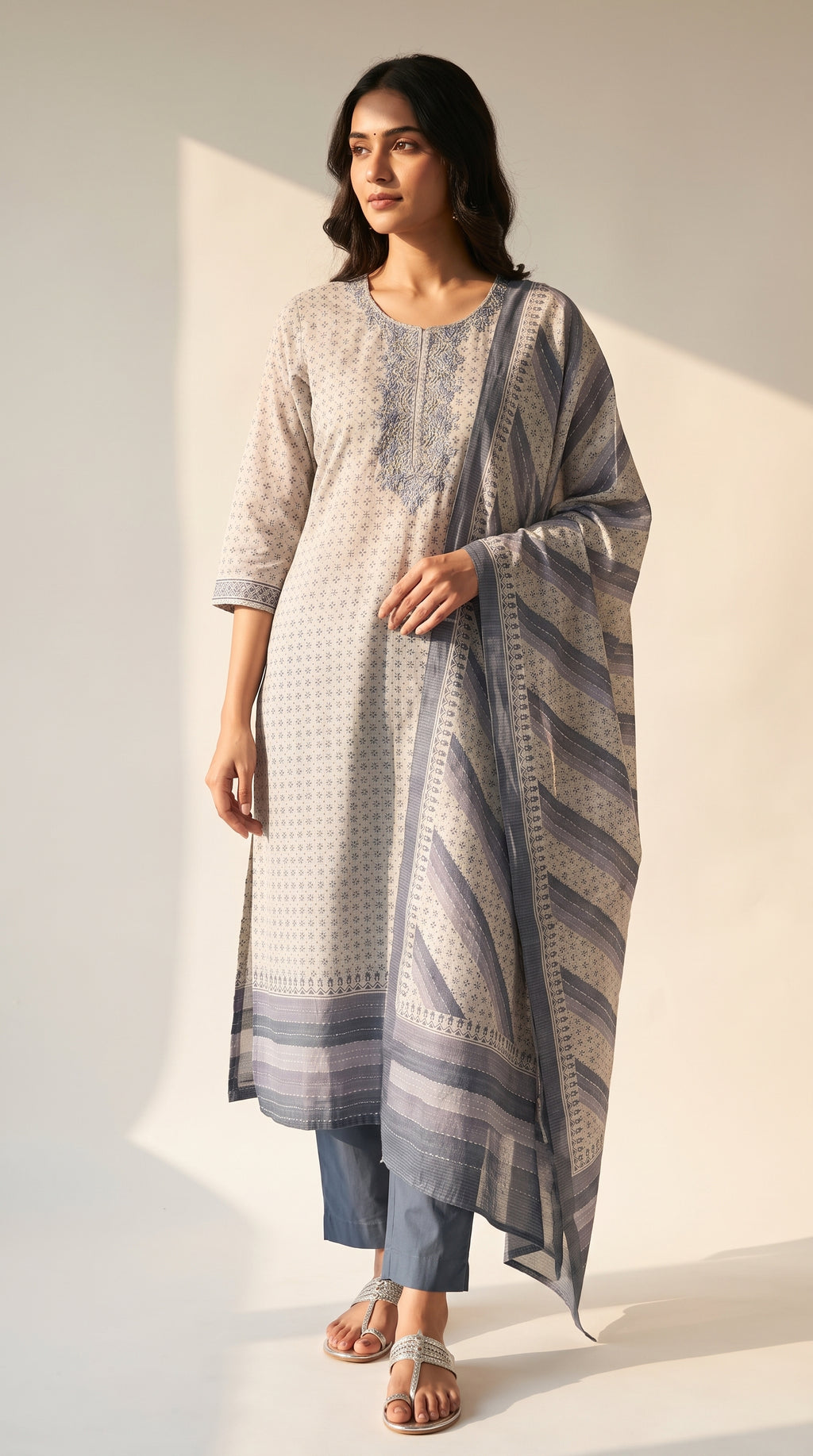 Inayat Slate Grey Cotton Plus Size Kurta Set