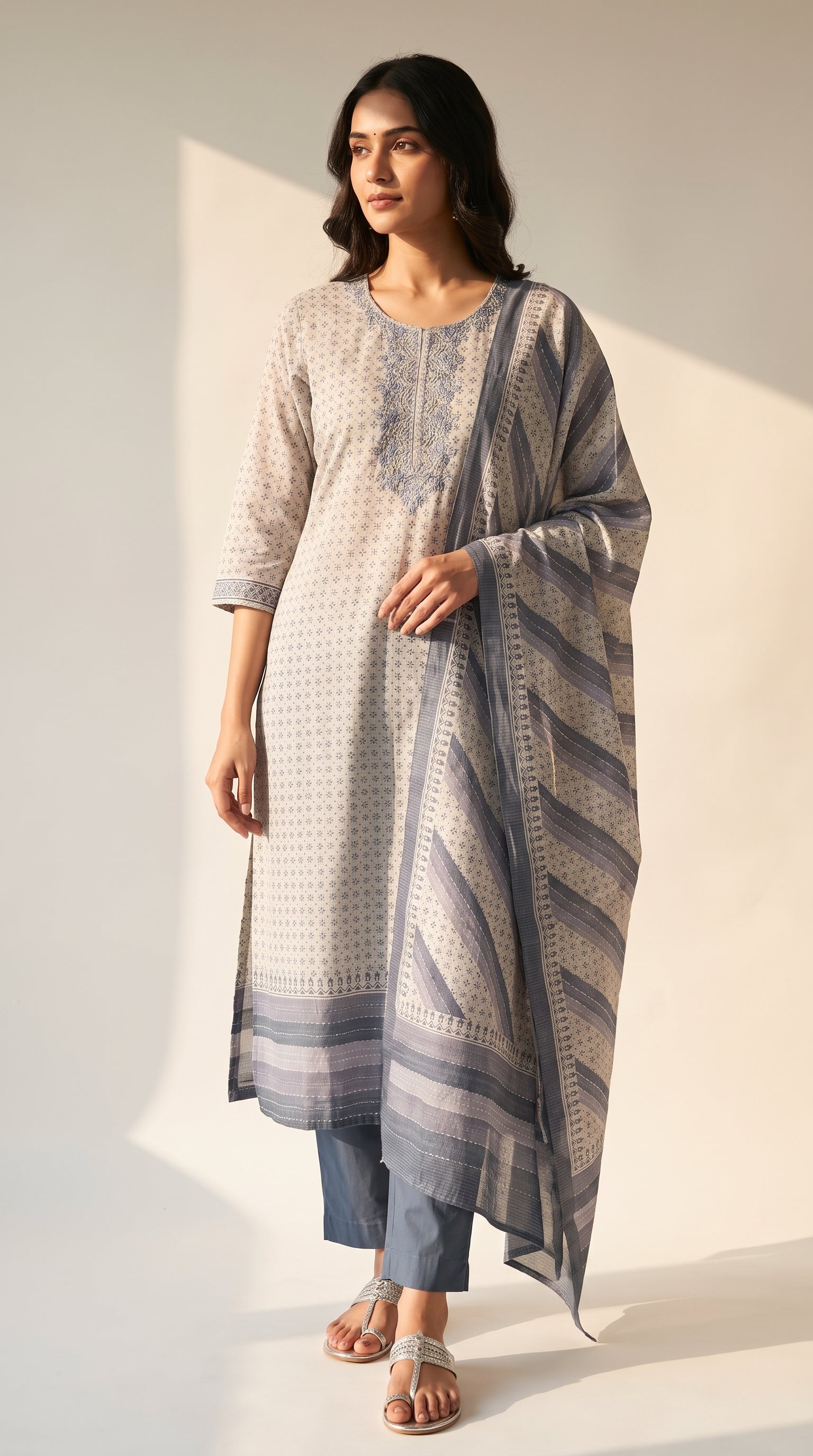 Inayat Slate Grey Cotton Plus Size Kurta Set