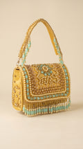 Zehra Mustard Pearl Embellished Fringe Sling Bag