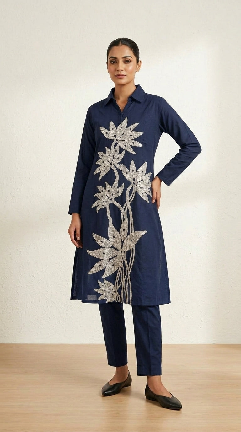 Midnight Bloom Statement Kurta Set