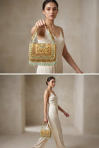Zehra Mustard Pearl Embellished Fringe Sling Bag