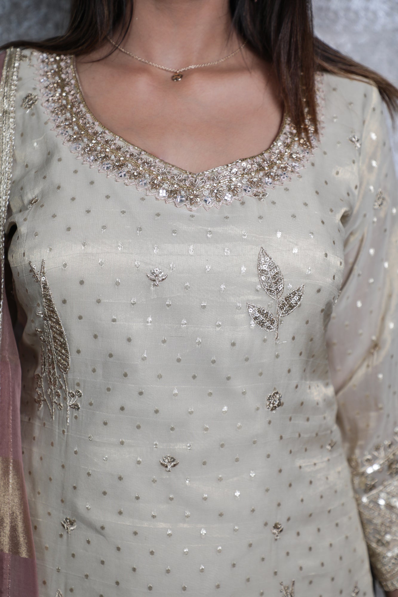 Golden Weaving Silk Handwork Short Shirt Sharara Suit