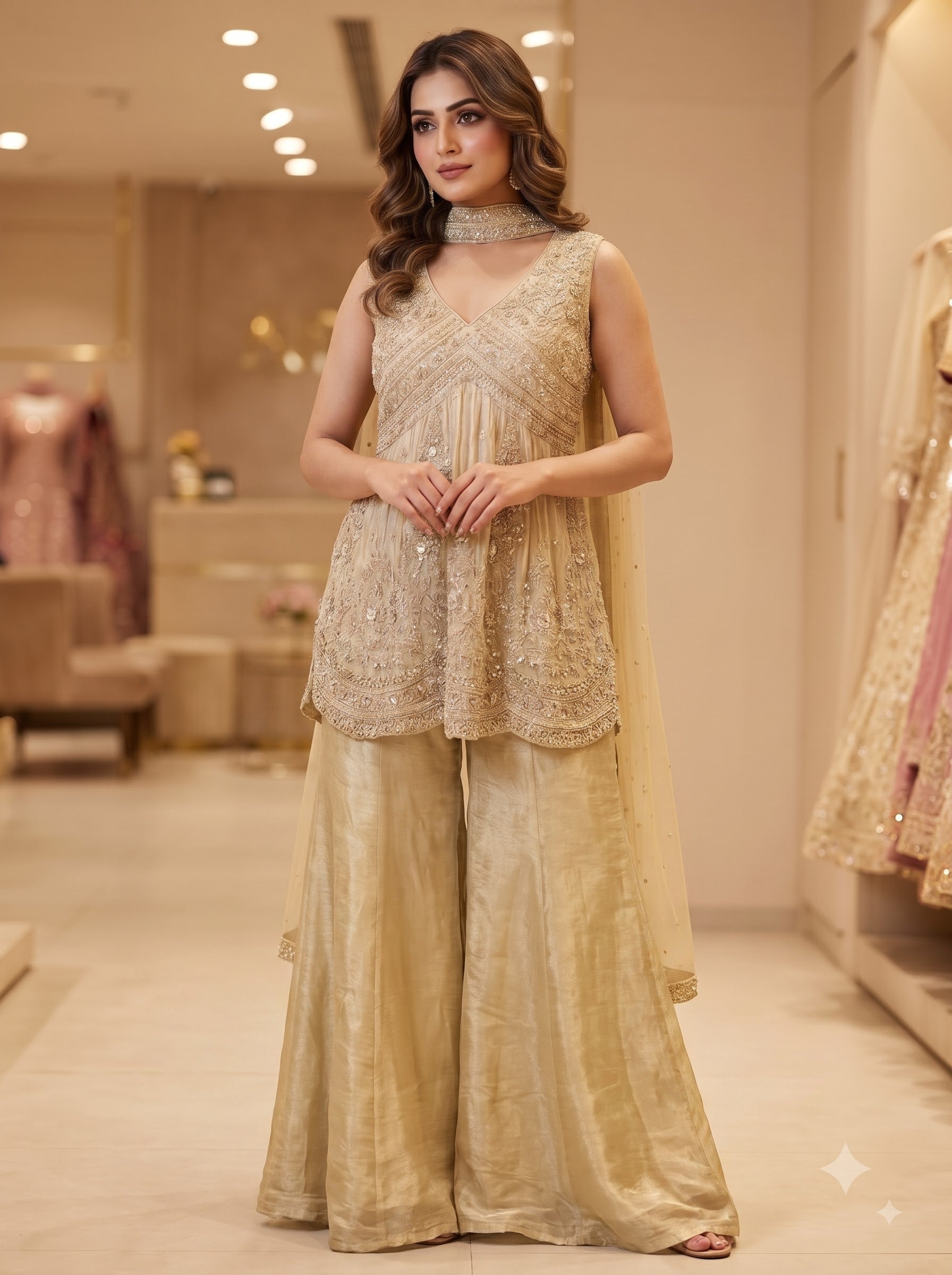 Meera Rose Pink Shimmer Sharara Set