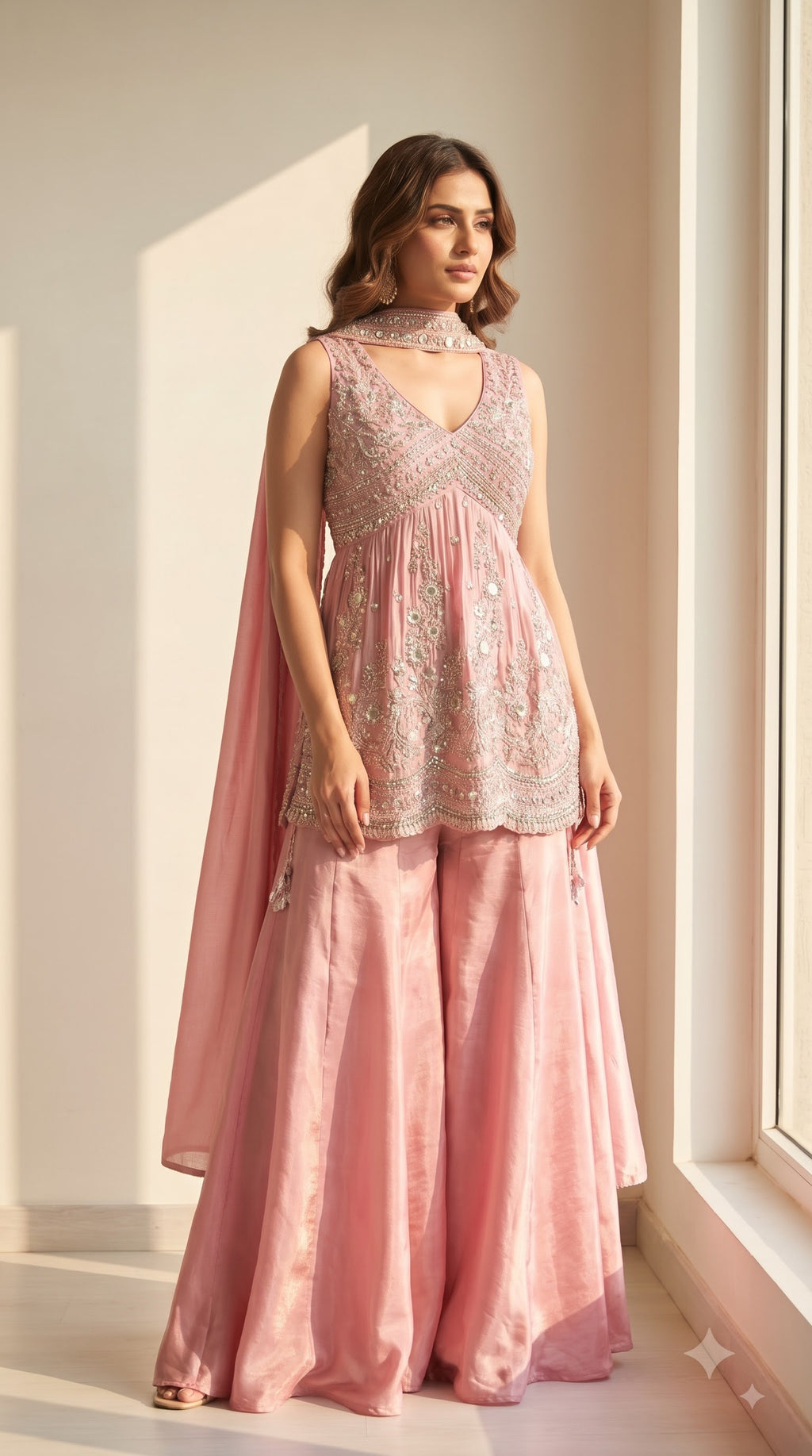 Meera Rose Pink Shimmer Sharara Set