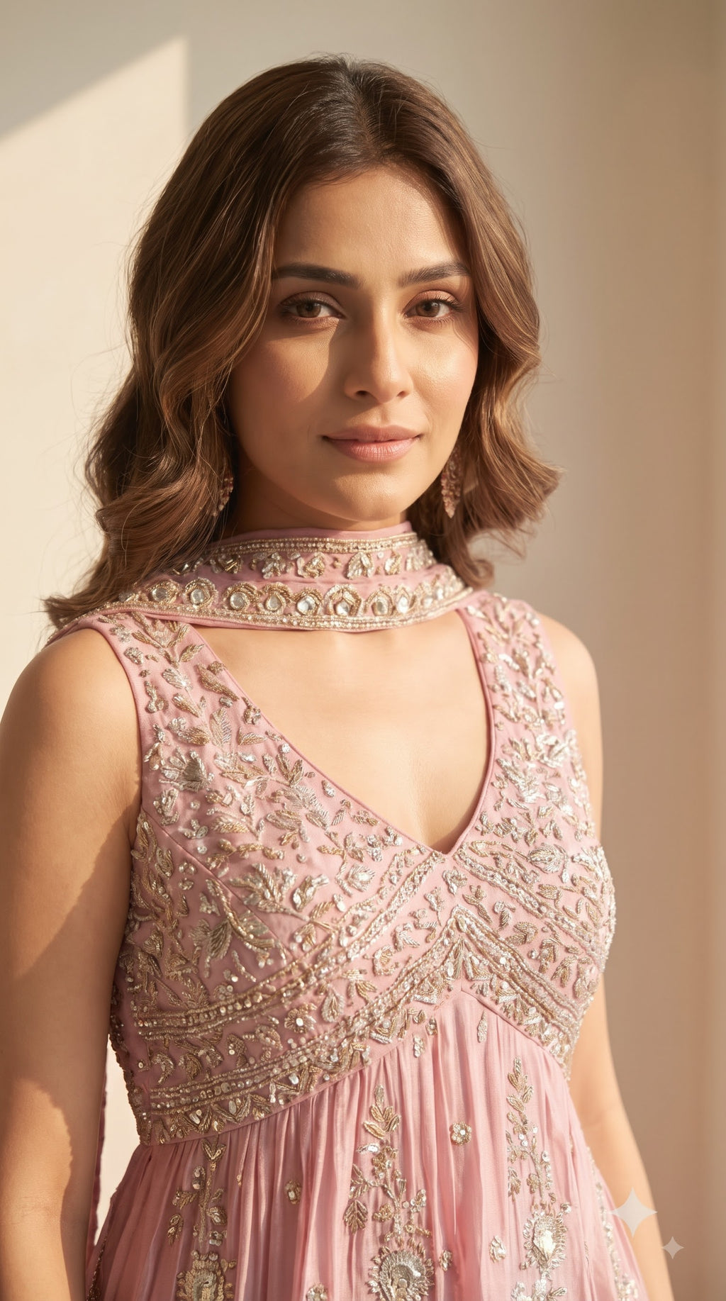 Meera Rose Pink Shimmer Sharara Set