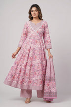 Rosavelle Blush Pink Cotton Anarkali Kurta Set