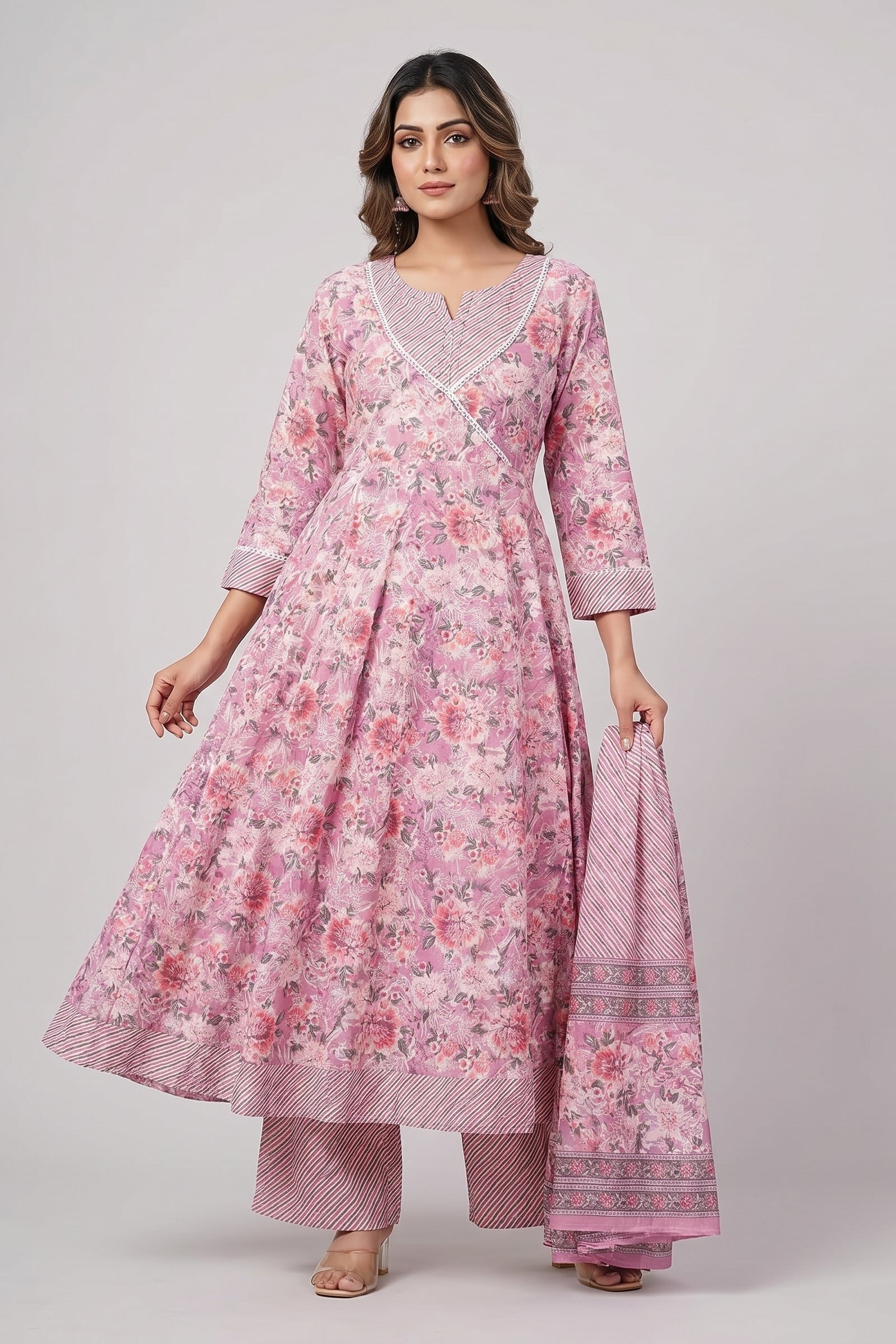 Rosavelle Blush Pink Cotton Anarkali Kurta Set