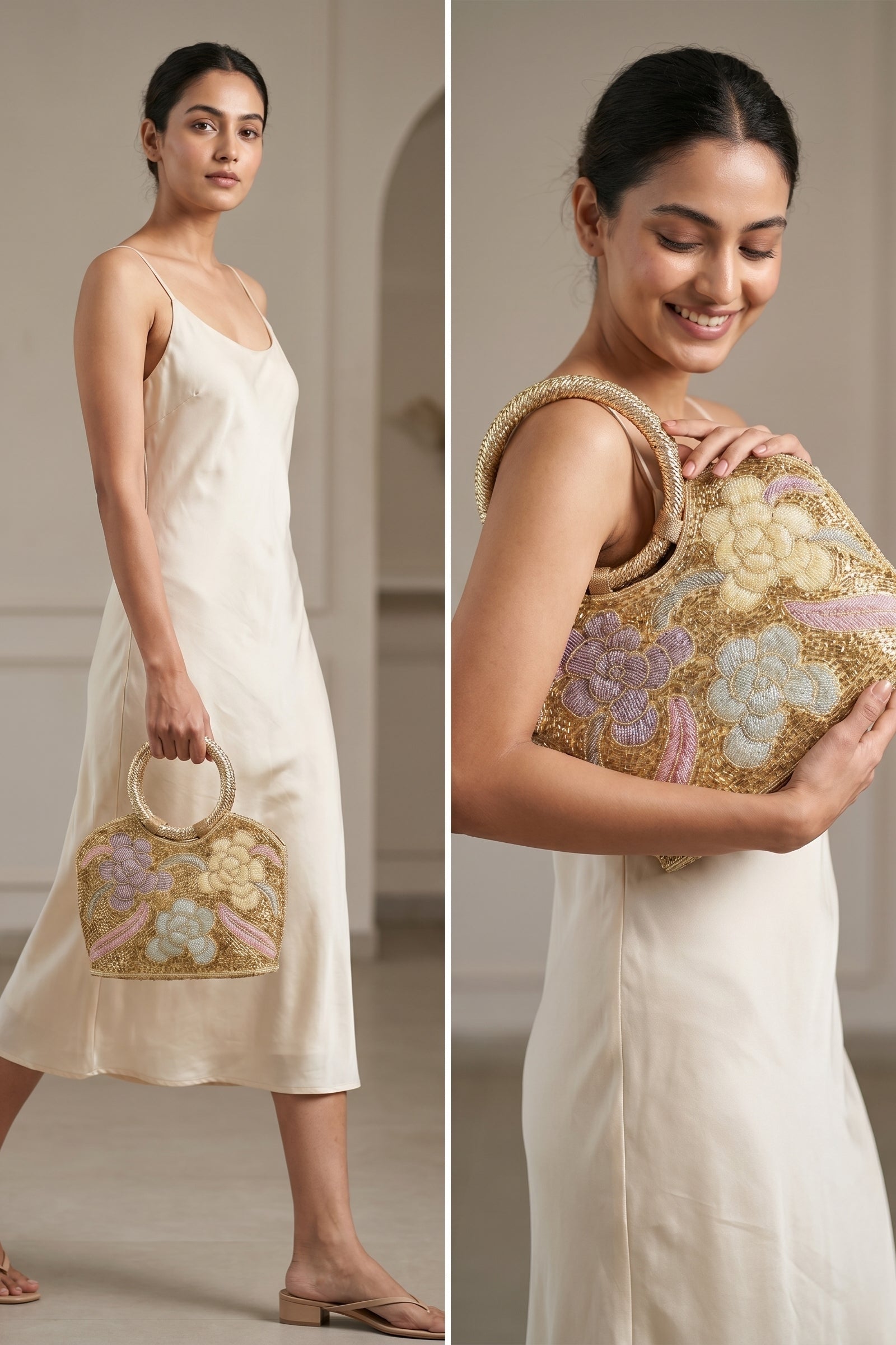 Gilded Flora Handcrafted Beaded Ring Bag