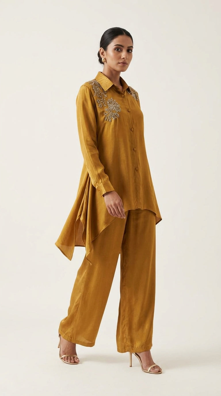 Golden Drape Satin Co-ord Set