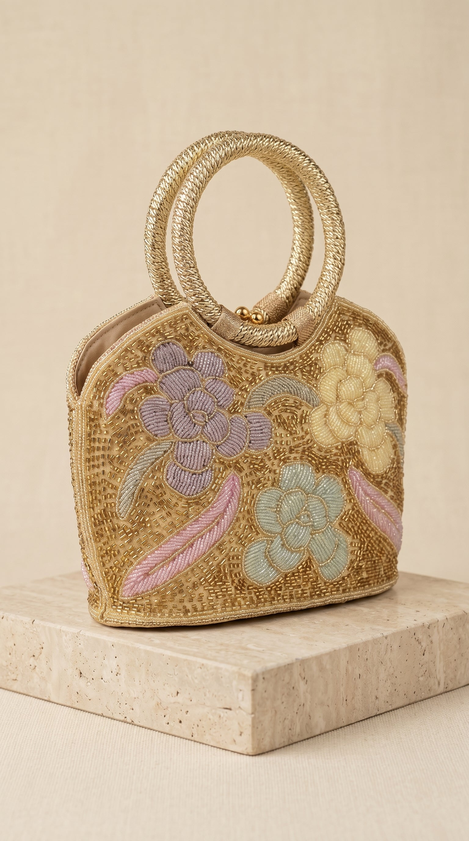 Gilded Flora Handcrafted Beaded Ring Bag