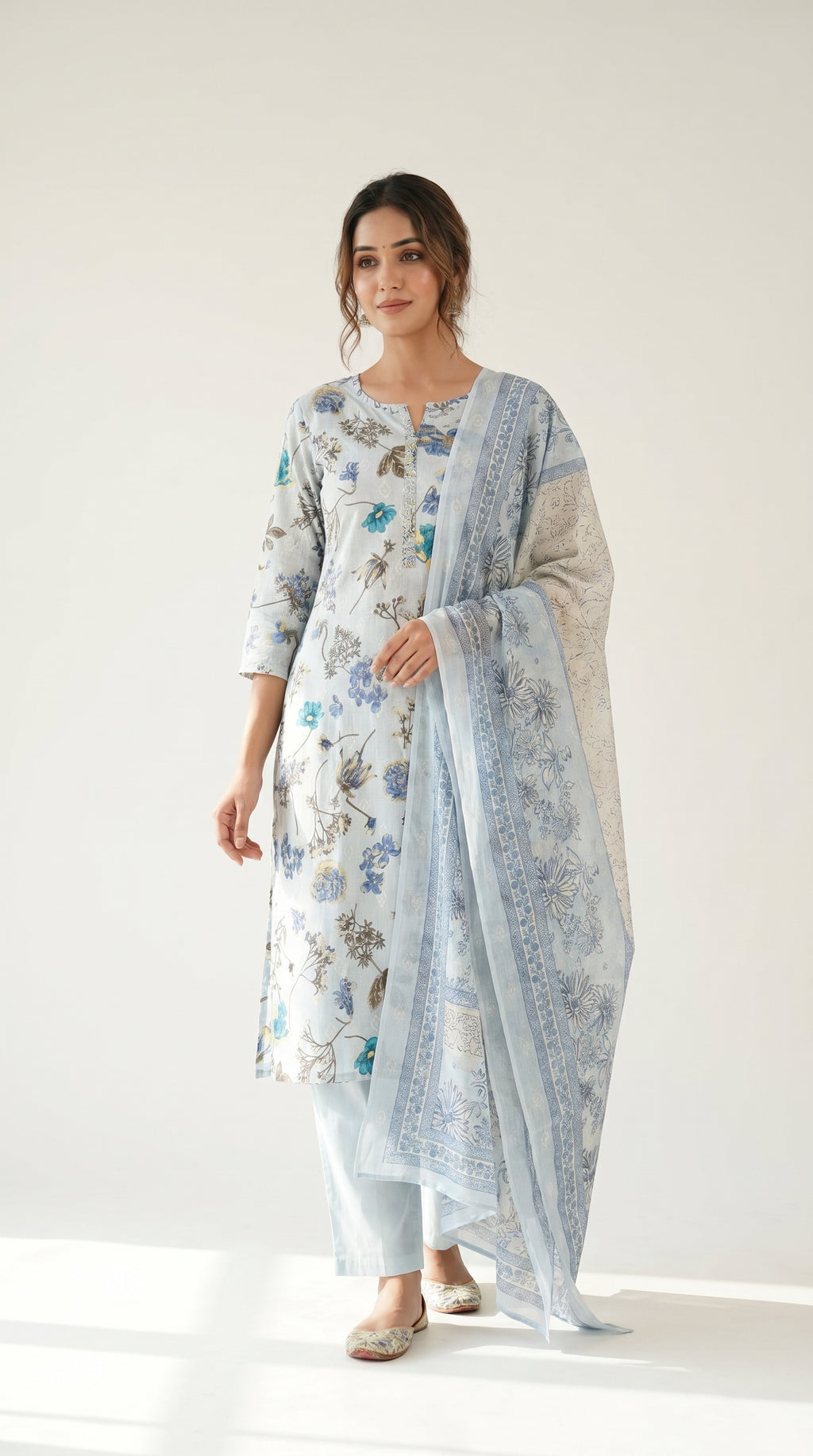 Cerulean Breeze Botanical Kurta Set