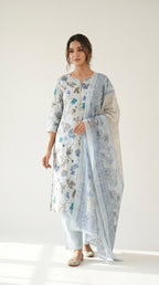 Cerulean Breeze Botanical Kurta Set