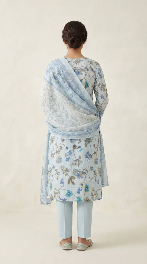 Cerulean Breeze Botanical Kurta Set