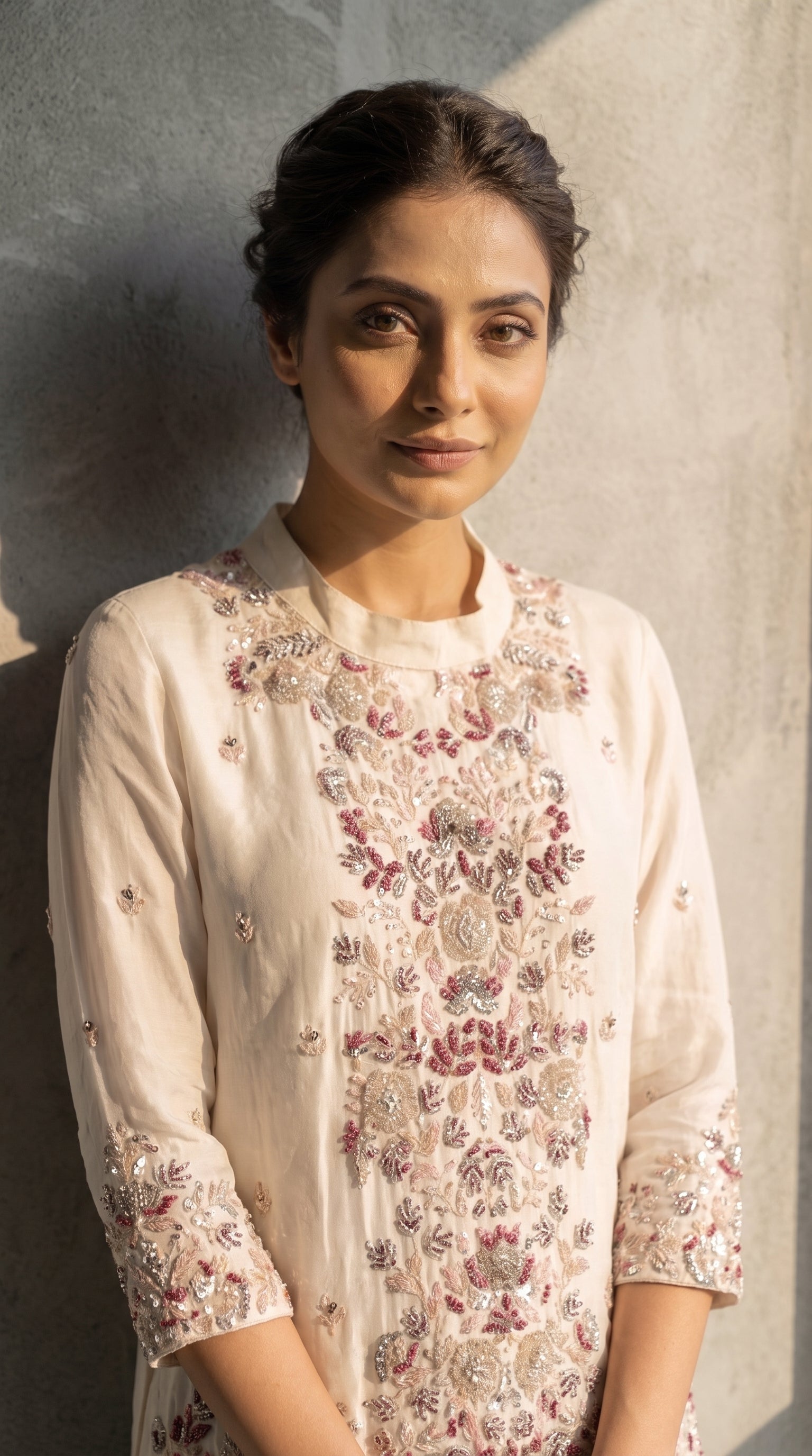 Nooré Gris Crepe Dhoti Shirt Set