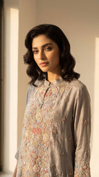 Nooré Gris Crepe Dhoti Shirt Set