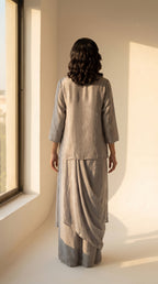 Nooré Gris Crepe Dhoti Shirt Set