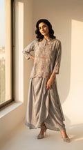 Nooré Gris Crepe Dhoti Shirt Set