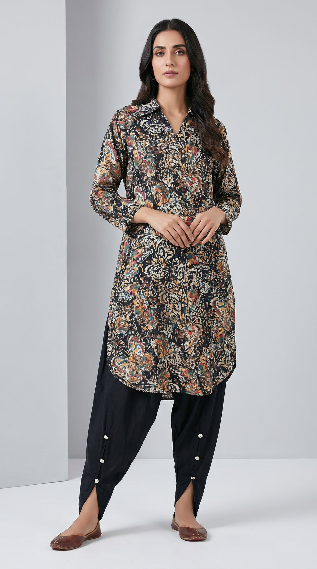 Midnight Bloom Maslin Kurta Set