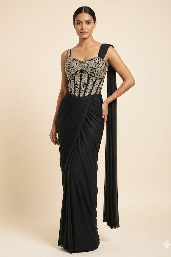 Beige Noir Corset Drape Dress
