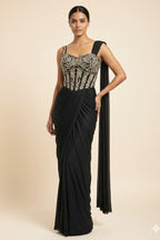 Beige Noir Corset Drape Dress