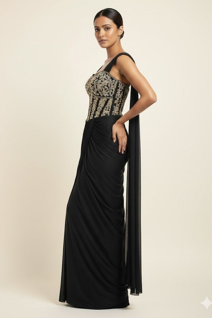 Black Noir Corset Drape Dress