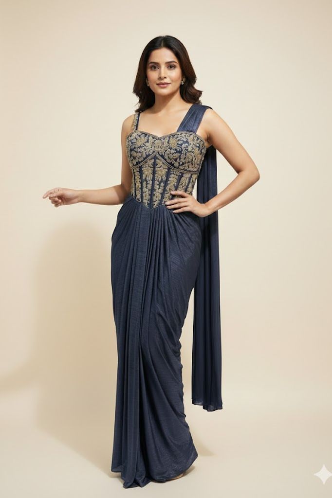 Beige Noir Corset Drape Dress