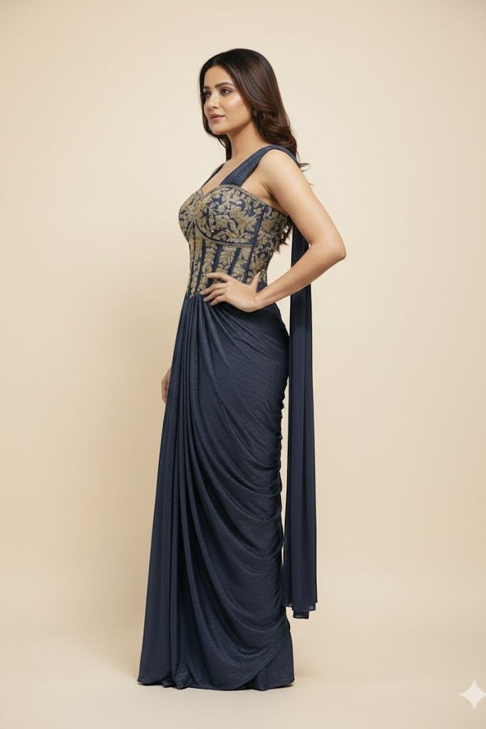 Blue Noir Corset Drape Dress