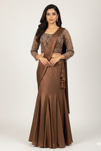 Brown Crop-Top Corset Party Lehenga Set