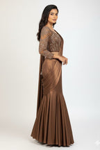 Brown Crop-Top Corset Party Lehenga Set