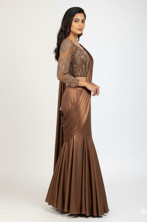 Brown Crop-Top Corset Party Lehenga Set