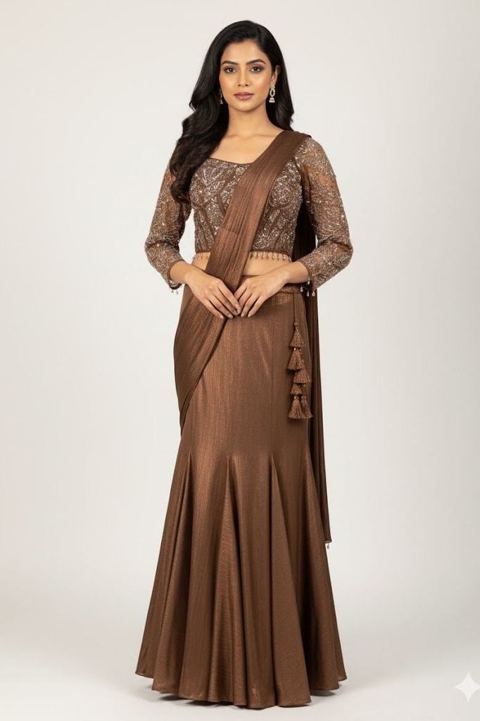 Grey Crop-Top Corset Party Lehenga Set