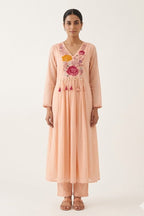 Peach Blossom Embroidered Kurta Set
