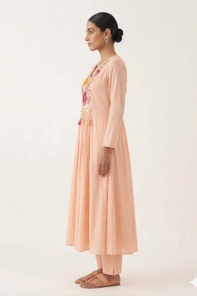 Peach Blossom Embroidered Kurta Set