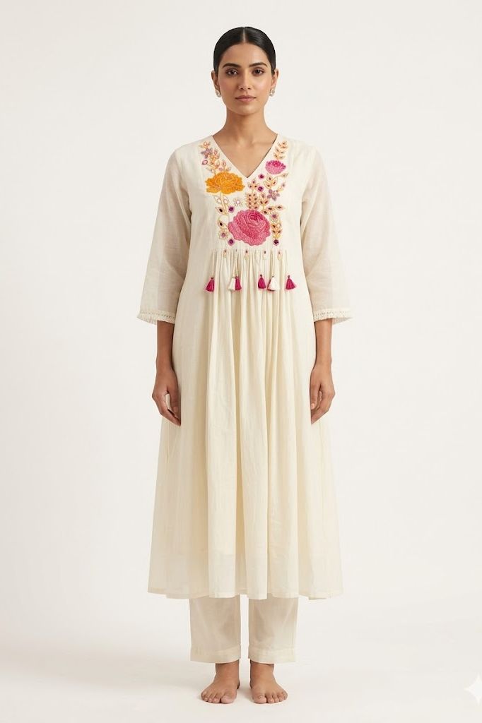 Peach Blossom Embroidered Kurta Set