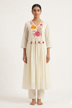 Peach Blossom Embroidered Kurta Set