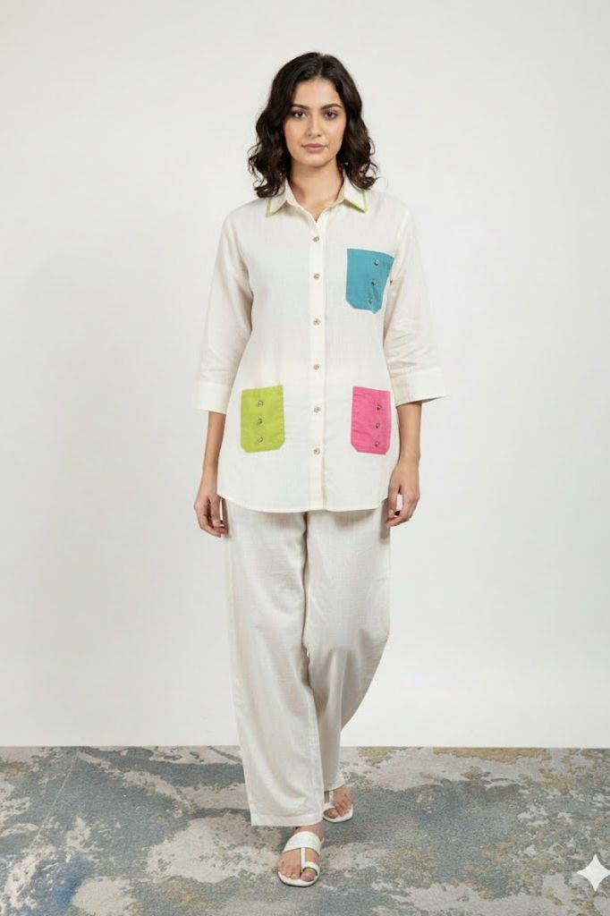 Ivory Pop Khadi Co-ord Set