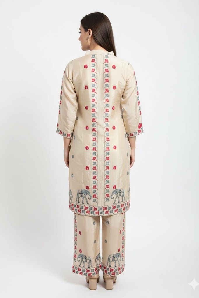 Heritage Elephant Crepe Kurta Set
