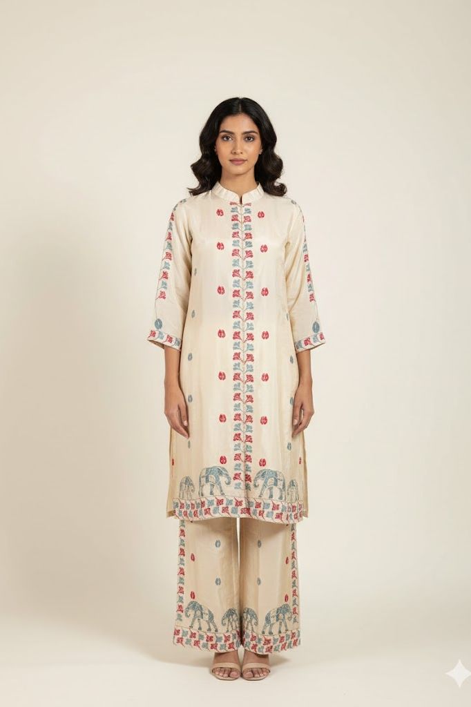 Heritage Elephant Crepe Kurta Set