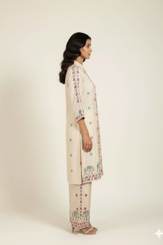 Heritage Elephant Crepe Kurta Set