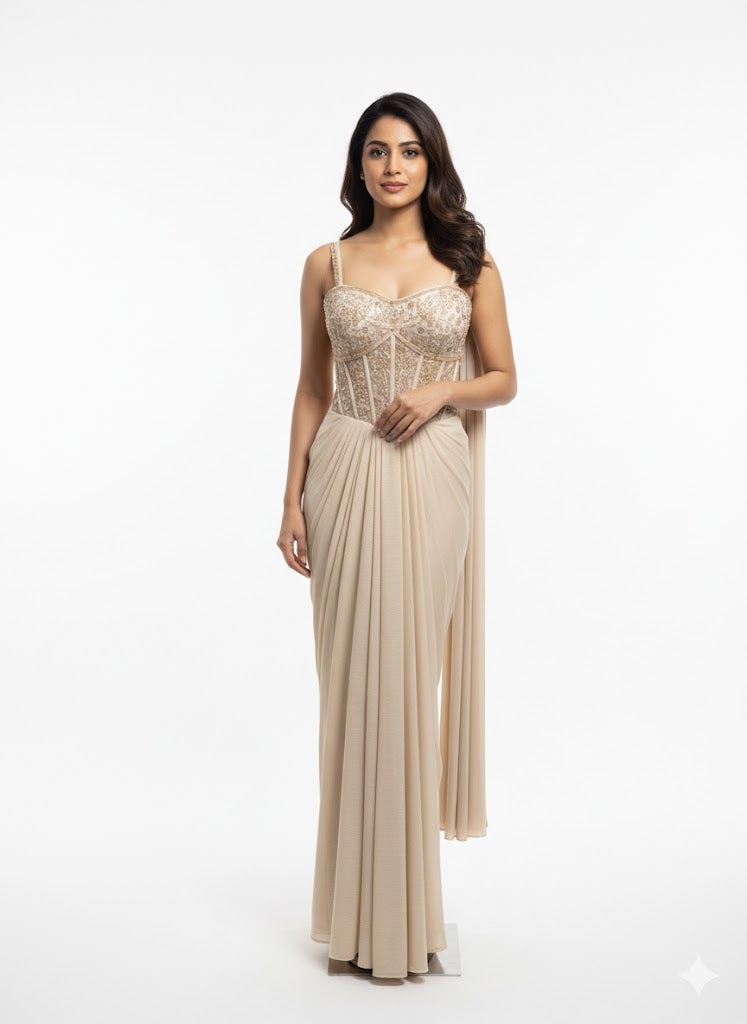 Beige Noir Corset Drape Dress