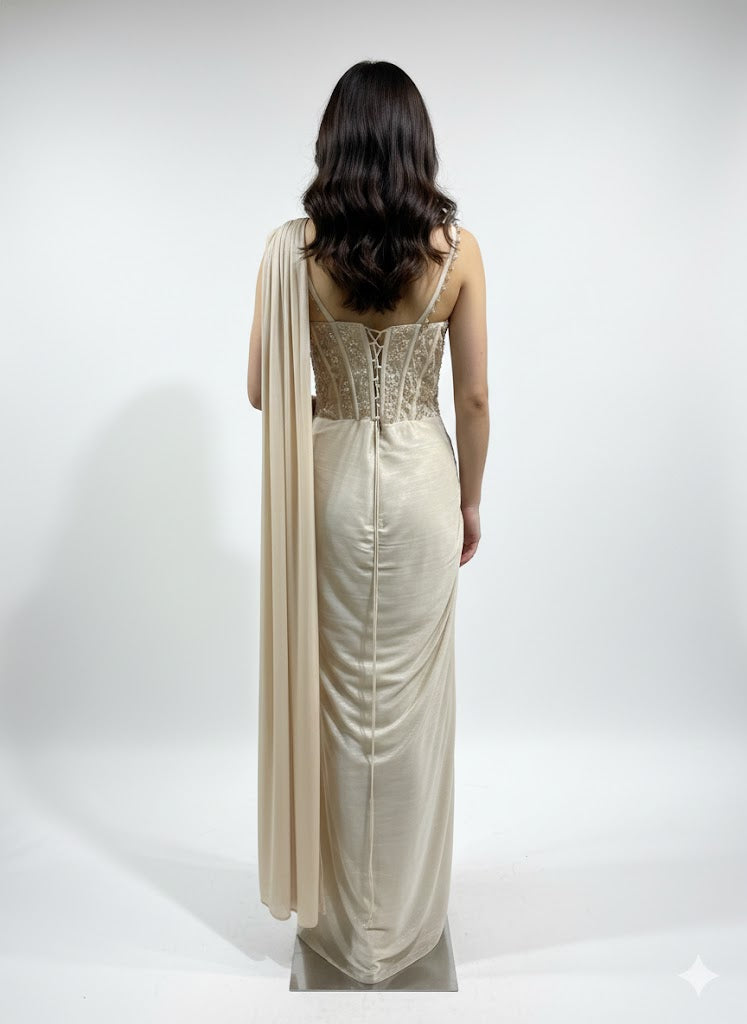 Beige Noir Corset Drape Dress