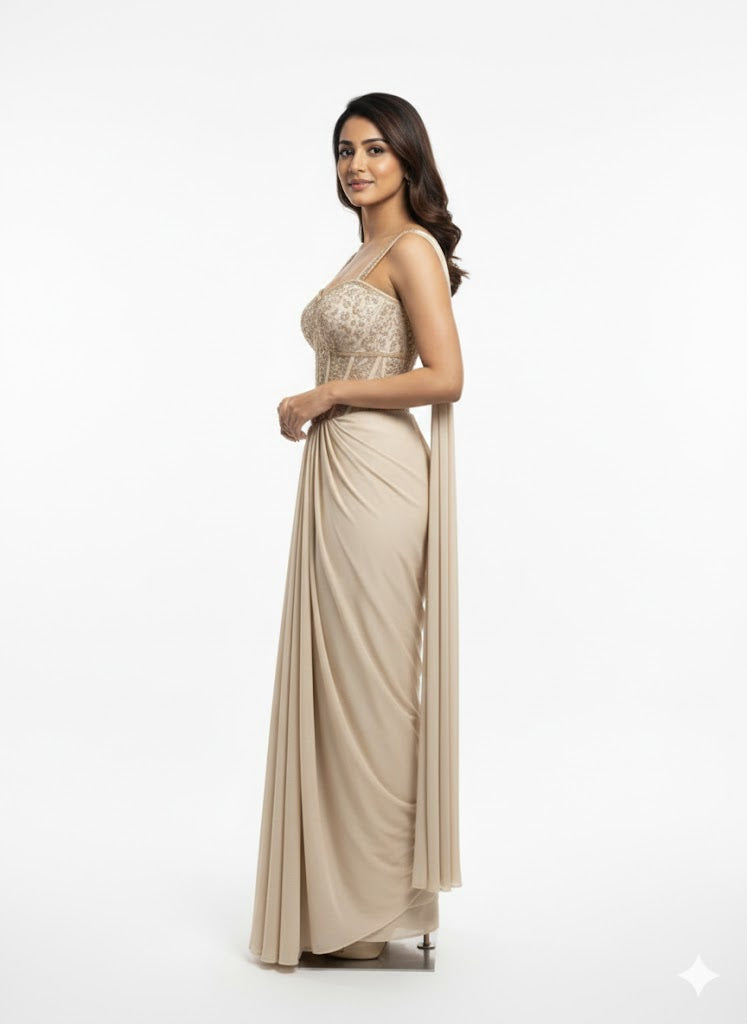 Beige Noir Corset Drape Dress