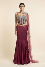 Wine Red Aura Shoulder-Pallu Lehenga