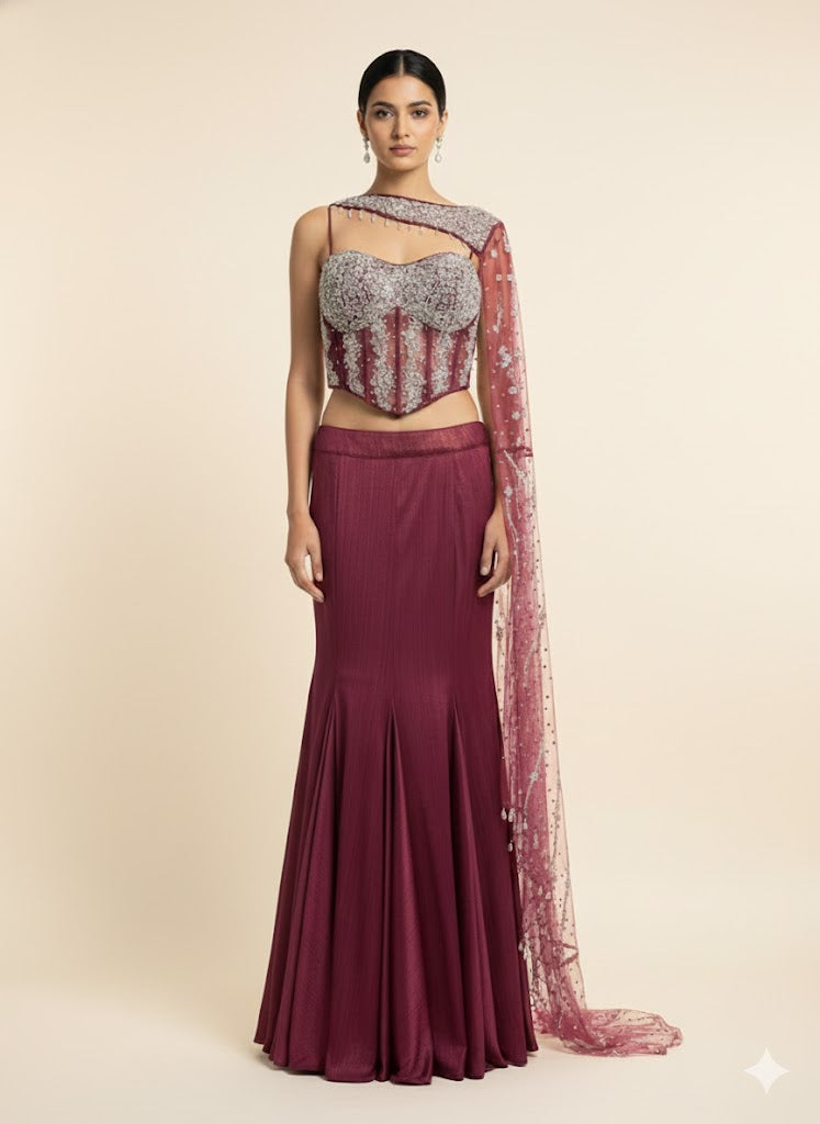 Peach Aura Shoulder-Pallu Lehenga
