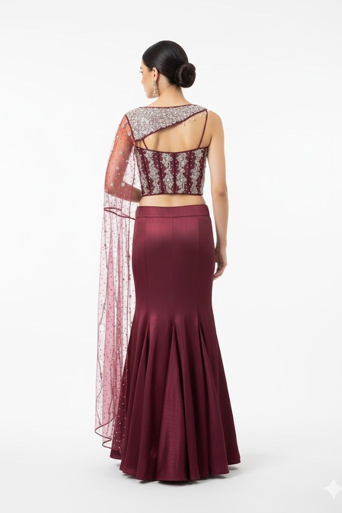 Wine Red Aura Shoulder-Pallu Lehenga