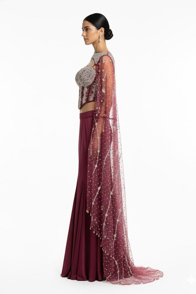 Wine Red Aura Shoulder-Pallu Lehenga