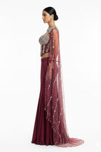 Wine Red Aura Shoulder-Pallu Lehenga