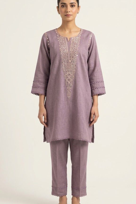 Mauve Grace Khadi Kurta Set